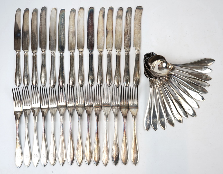 Bestickservis, 42 delar, nysilver, ''Svensk spets''.