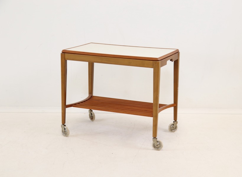 Serveringsvagn, teak/perstorpsplatta, 1950/60-tal.