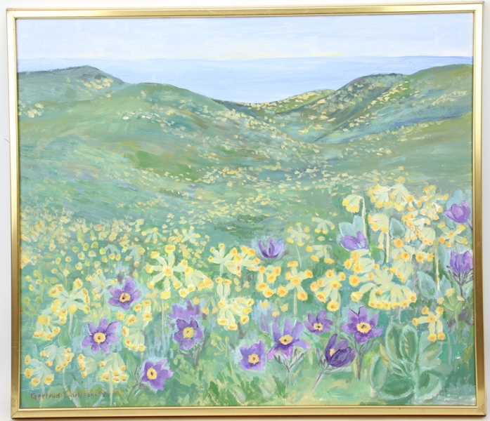 Gertrud Carlsson, olja på pannå, signerad, 1994.
