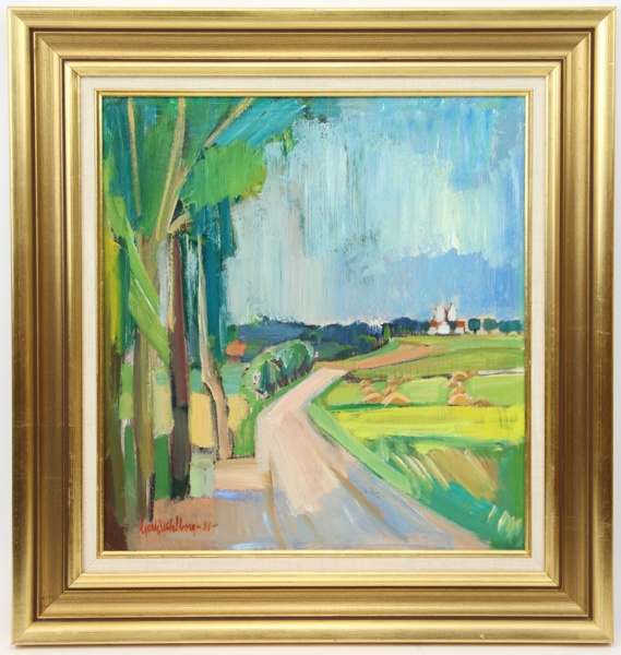 Gerhard Wihlborg, "Väg i försommarlandskap, Hörup", olja på pannå, signerad, 1951.