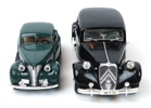 Modellbilar, 2 st, Citroen 15CV 6 Cyn (1952), 1/18 och Chevrolet Coupe (1939), 1/24, bl.a Maisto.