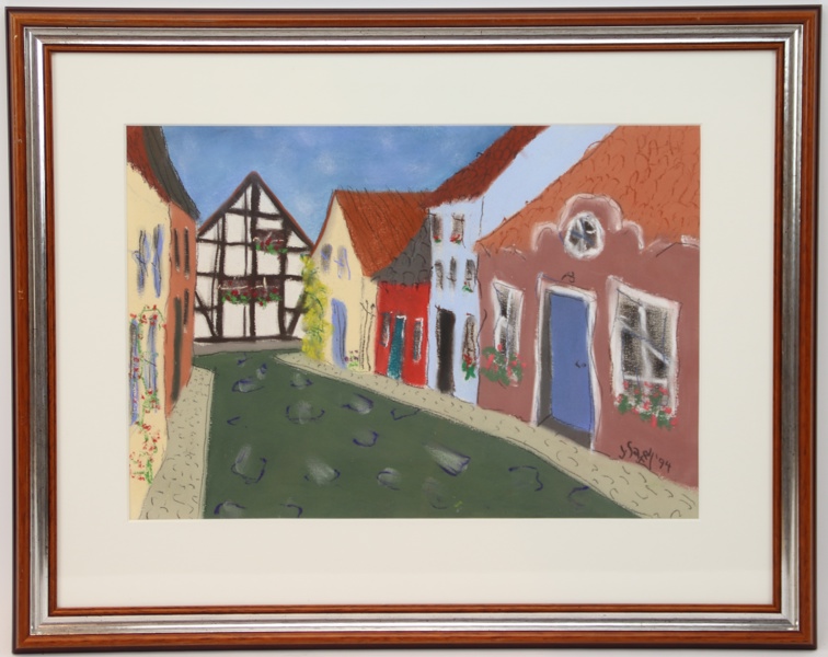 Jennifer Saxell, blandteknik på papper, signerad, 1994.