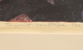 Arno Vihalemm (Estland 1911-1990), "Skogsfåglar Tropica", träsnitt/handtryck 4/32, 1955.