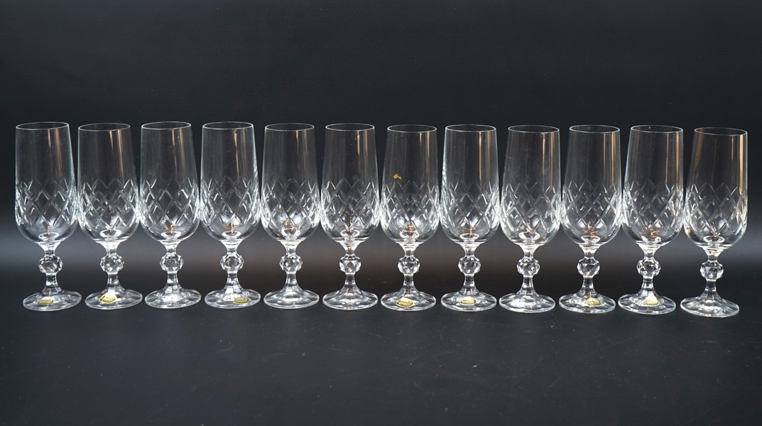 Champagneglas, 12 st, ''Bristol'', Bohemia Crystal, Tjeckoslovakien.