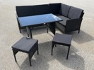 Trädgårdsgrupp, plastrotting/glasskiva, 5 delar, Venture Home, samt dynor.