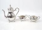 Kaffekanna, gräddkanna och sockerskål, silver, Danmark.