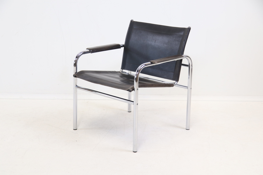 Tord Björklund, karmstol, skinn/krom, "Klinte", IKEA.