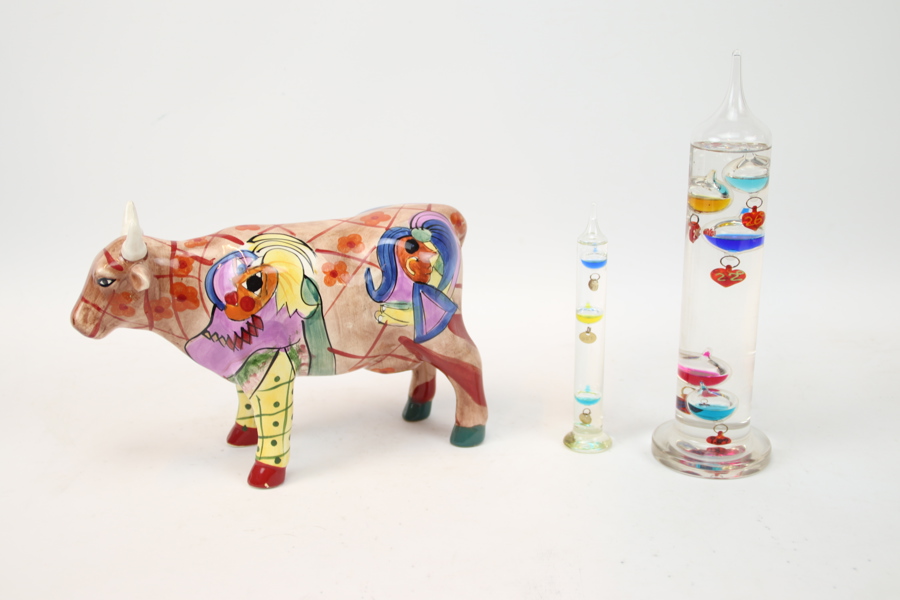 Figurin och termometrar, 3 delar, porslin/glas.