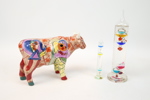 Figurin och termometrar, 3 delar, porslin/glas.