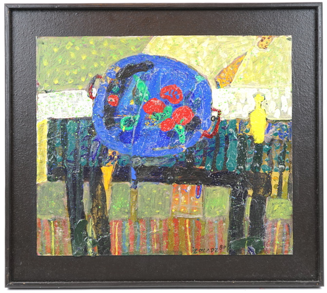 Stanislaw Żoladz, ''Stilleben II'', akryl på pannå, signerad, 1980.