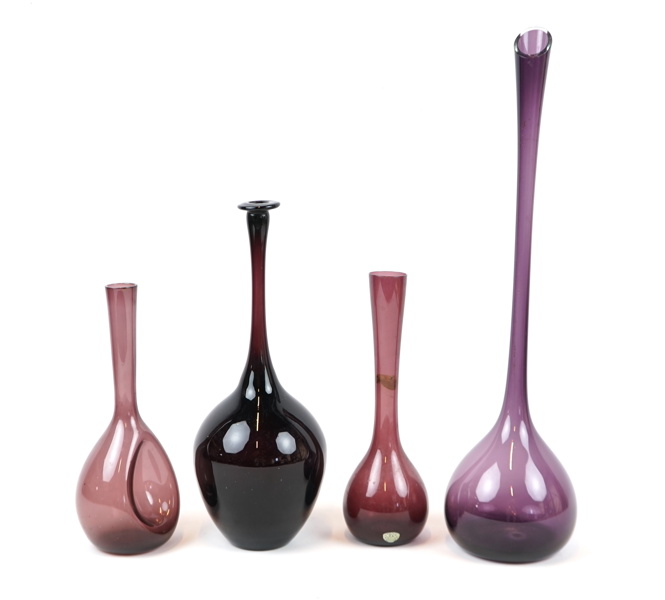 Bulbvaser, 4 st, glas, bl.a Eneryda Glasbruk.