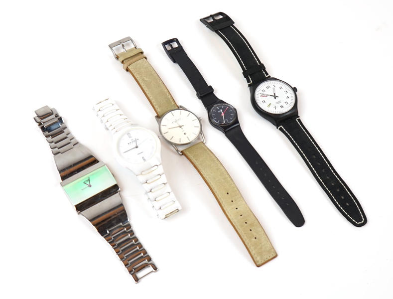 Armbandsur, 5 st, Storm, Skagen och Swatch.