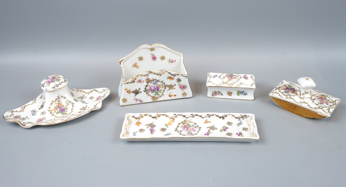 Skrivbordsuppsats, 5 delar, porslin, Meissen.