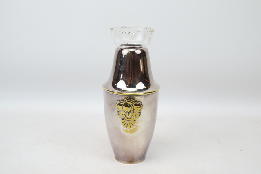 Vas med insats, nysilver/glas, art deco.