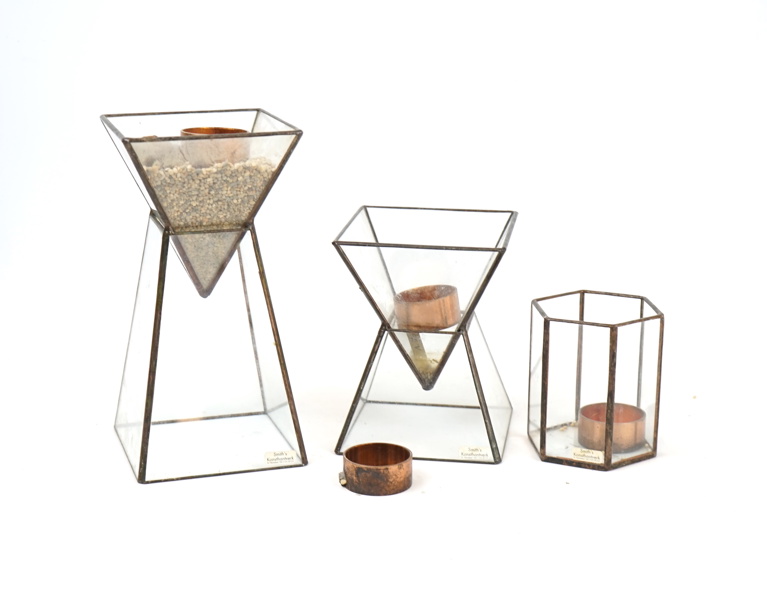 Ljuslyktor, glas/metall, Smith's Konsthanverk.