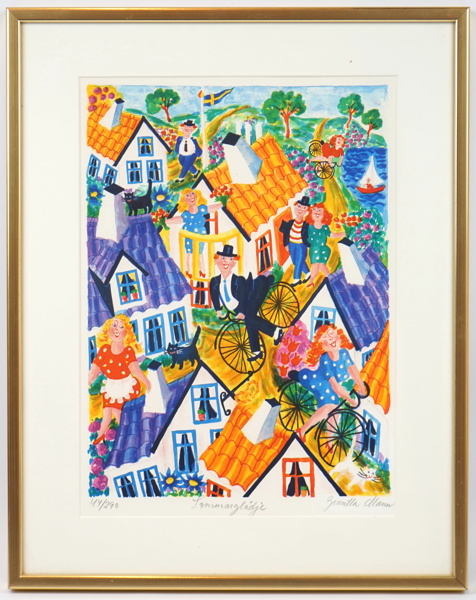 Gunilla Mann, ''Sommarglädje'', litografi nr 44/290, signerad.