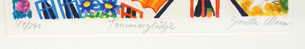 Gunilla Mann, ''Sommarglädje'', litografi nr 44/290, signerad.
