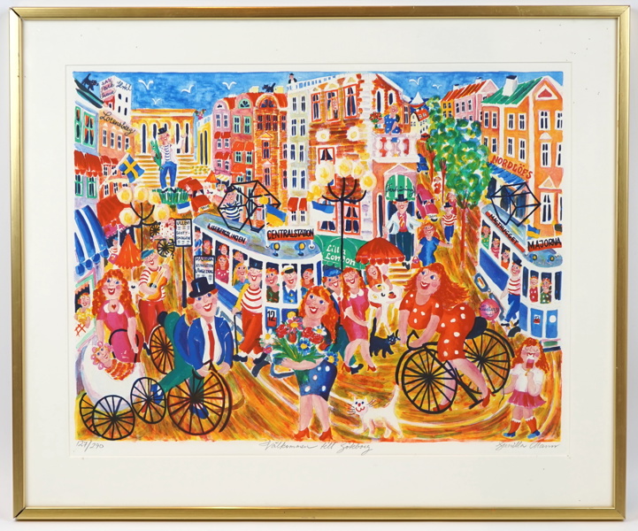 Gunilla Mann, ''Välkommen till Göteborg'', litografi nr 127/290, signerad.