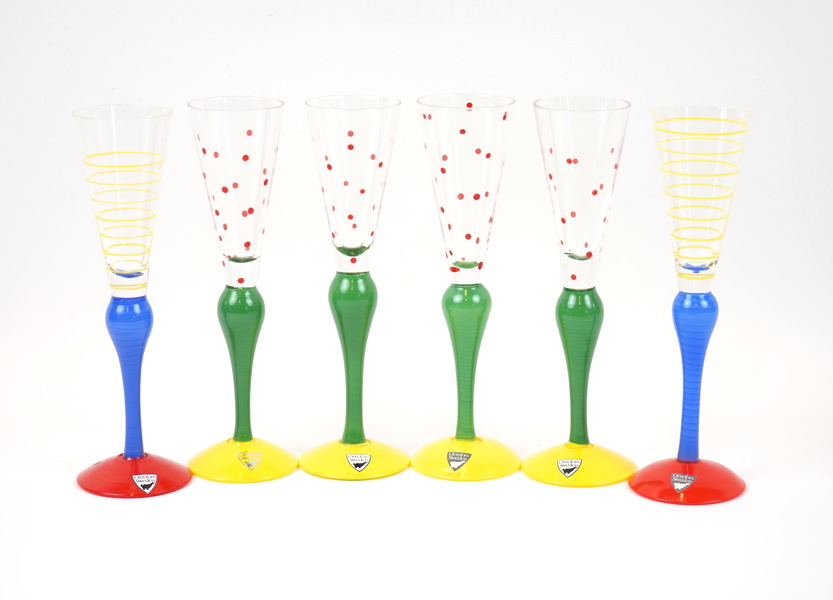 Anne Nilsson, snapsglas, 6 st, ''Clown'', Orrefors, signerade.