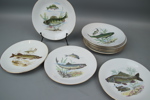 Assietter, fiskmotiv, 10 st, porslin, Kahla, Könitz.