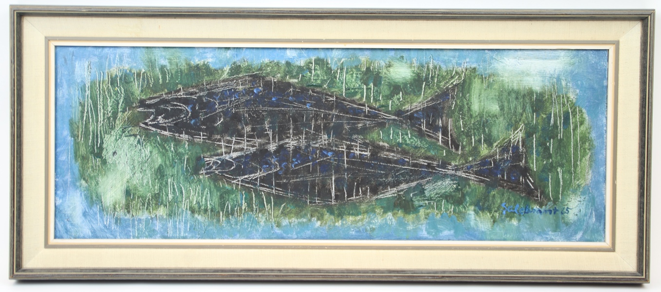 Ingemar Salebrant, "Fiskar", olja på duk, signerad, 1965.