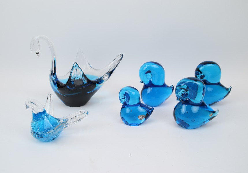 Figuriner, fåglar, 6 st, glas. bl.a FM Konstglas, Ronneby.