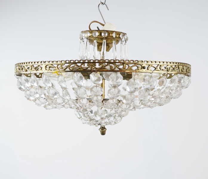 Takplafond, 4 st ljuspunkter, mässing/glas.