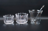 Skålar och bålskål med slev, 3 delar, glas, Orrefors, bl.a Jan Johansson, ''Fleur''.