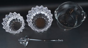 Skålar och bålskål med slev, 3 delar, glas, Orrefors, bl.a Jan Johansson, ''Fleur''.