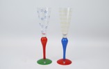 Anne Nilsson, champagneglas, 2 st, "Clown", Orrefors, signerade.