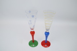 Anne Nilsson, champagneglas, 2 st, "Clown", Orrefors, signerade.