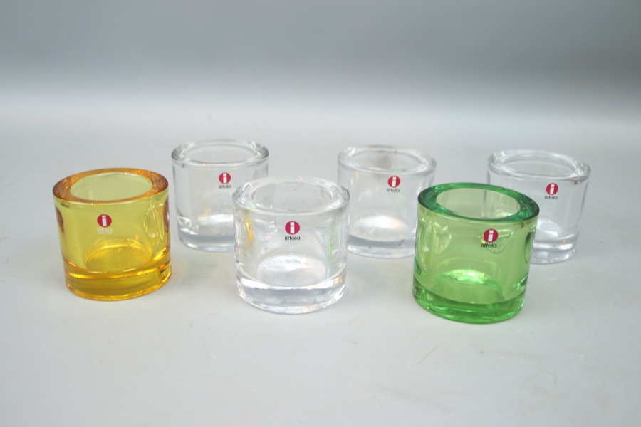 Heikki Orvola, ljuslyktor, 6 st, glas, ''Kivi'', Marimekko, Iittala, Finland.