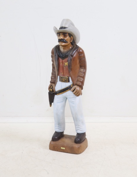 Skulptur, cowboy, trä.