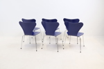 Arne Jacobsen, stolar, 6 st, trä/krom, "Sjuan", Fritz Hansen, Danmark.
