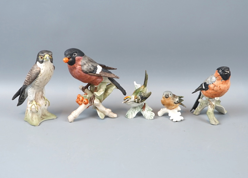 Figuriner, 5 st, fåglar, porslin, Goebel.