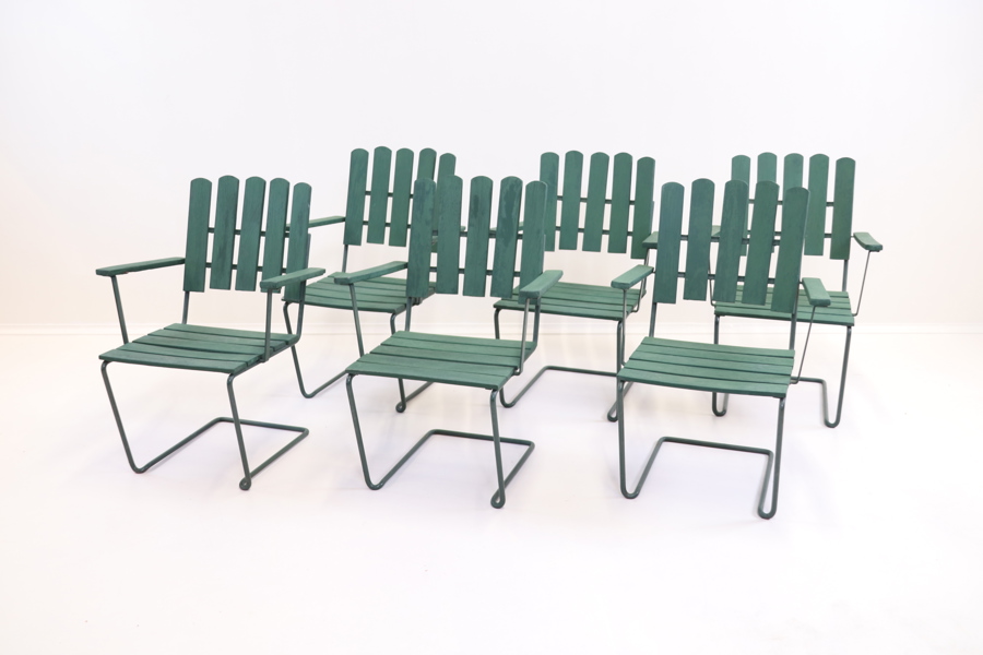 Trädgårdsstolar, 6 st, trä/metall, Grythyttan.