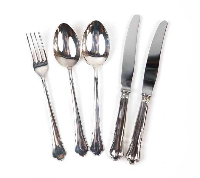 Servisdelar, 5 st, silver 830, ''Chippendale''.