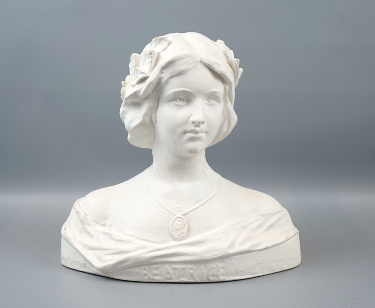 Oidentifierad konstnär, skulptur, gips, förställande Dantes musa Beatrice Portinari, signerad E. Vogh, 1871.