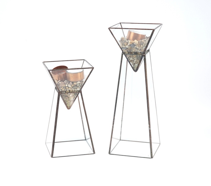 Ljuslyktor, 2 st, glas/metall, Smith´s Konsthantverk.
