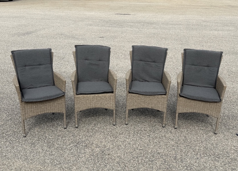 Trädgårdsstolar, 4 st, konstrotting, med dynor.