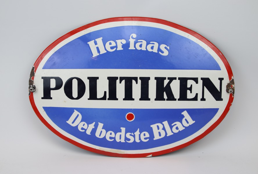 Skylt, "Politkien", emaljerad.