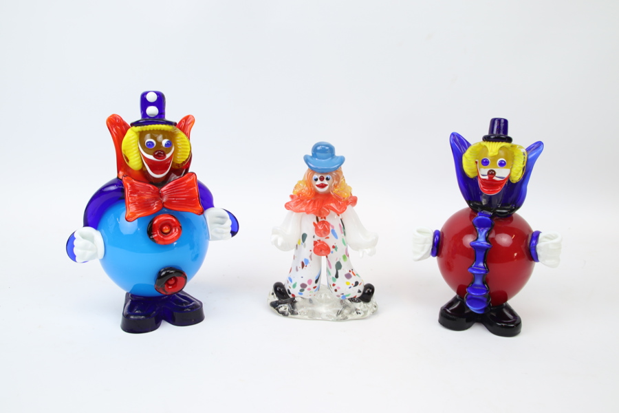Figuriner, clowner, 3 st, glas, RBA Olofström.