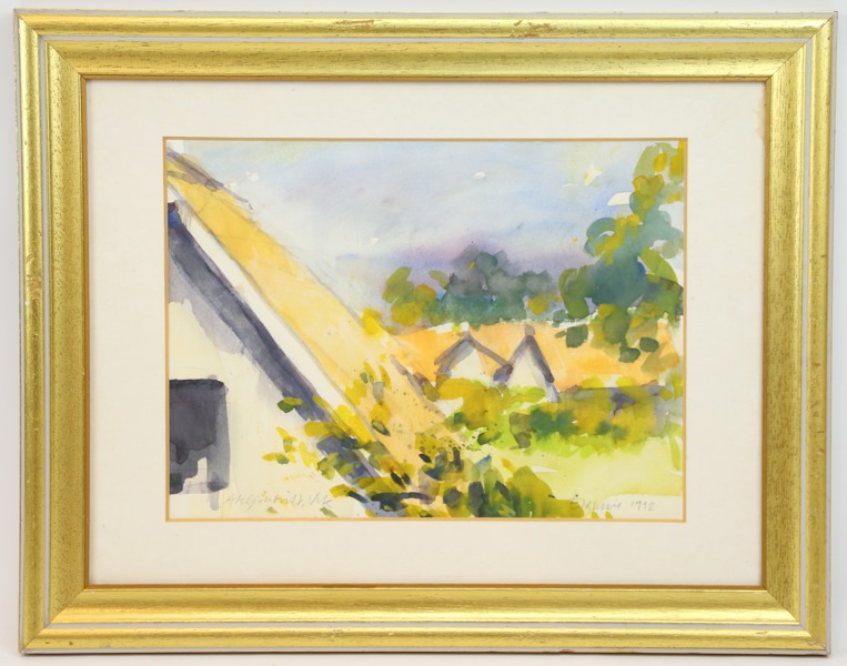 Torsten Erasmie, "Ateljeutsikt, Vik", akvarell, signerad, 1992.