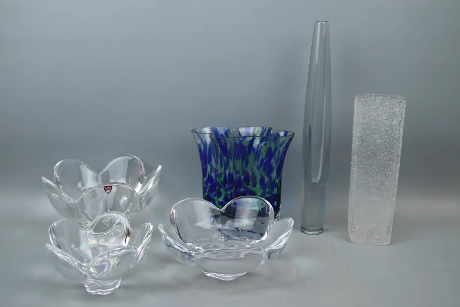 Skålar och vaser, 6 delar, glas, bl.a Orrefors.