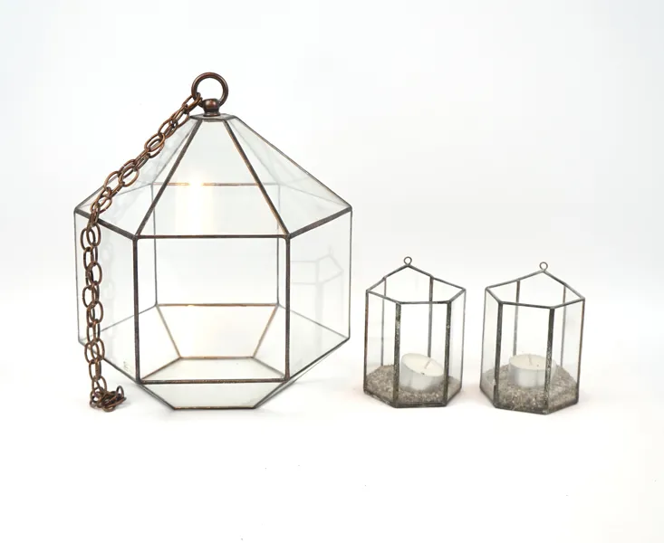 Ljuslyktor, 3 st, glas/metall, Smith's Konsthantverk.
