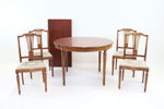 Bord samt stolar, 5 delar, mahogny/textil, gustaviansk stil.