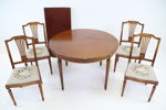 Bord samt stolar, 5 delar, mahogny/textil, gustaviansk stil.
