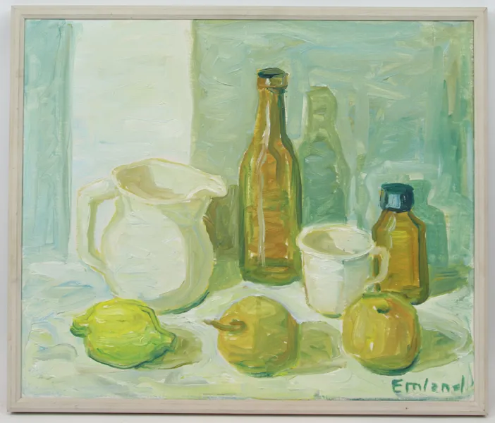 Einar Emland, "Stilleben med flaska", olja på duk, signerad.