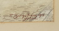 Oidentifierad konstnär, ''Ystad'', akvarell, signerad F. Borgström, 1916.