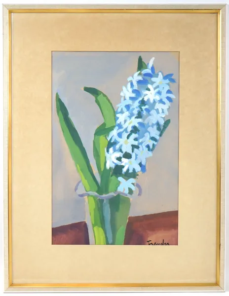 Helge Frender, stilleben, hyacinth, gouache, signerad.